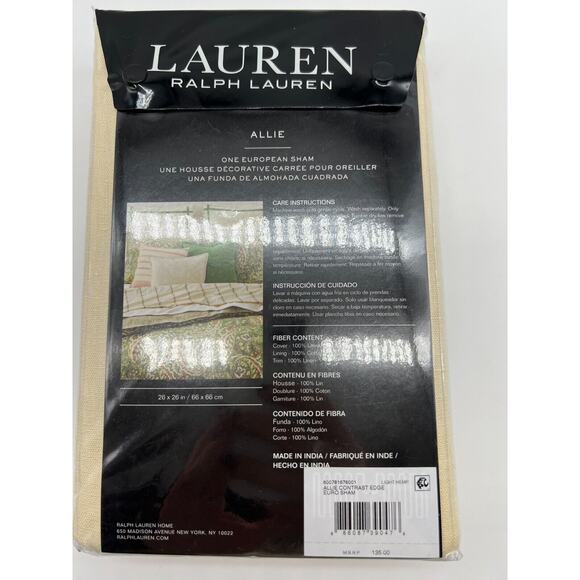Lauren Ralph Lauren Allie Contrast Edge Euro Sham Light Hemp Green NEW - Picture 6 of 8